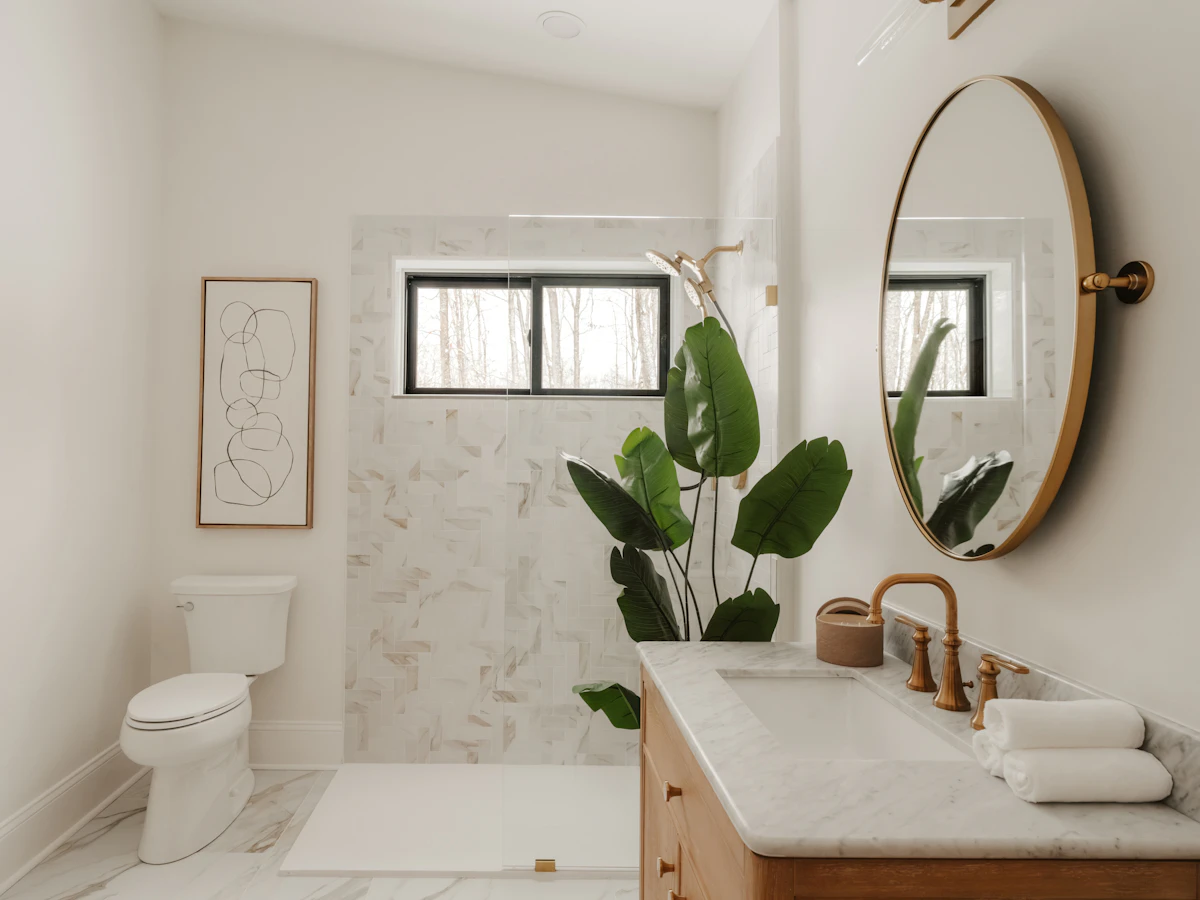 Bright, freshly cleaned bathroom with polished fixtures
